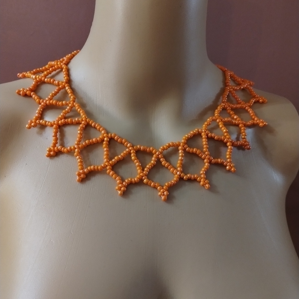 Beautiful orange beaded women's collar necklace